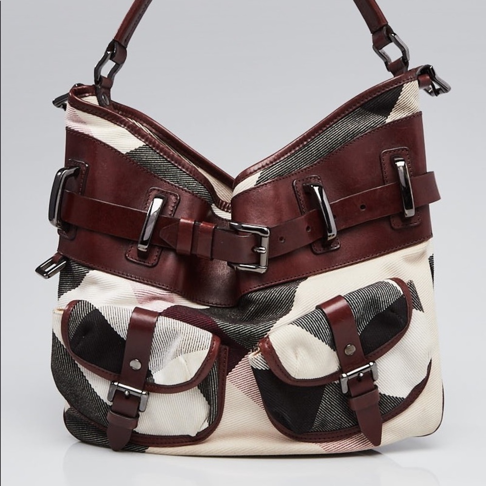 💯Burberry Mega Check Canvas Dark Leather Lowry